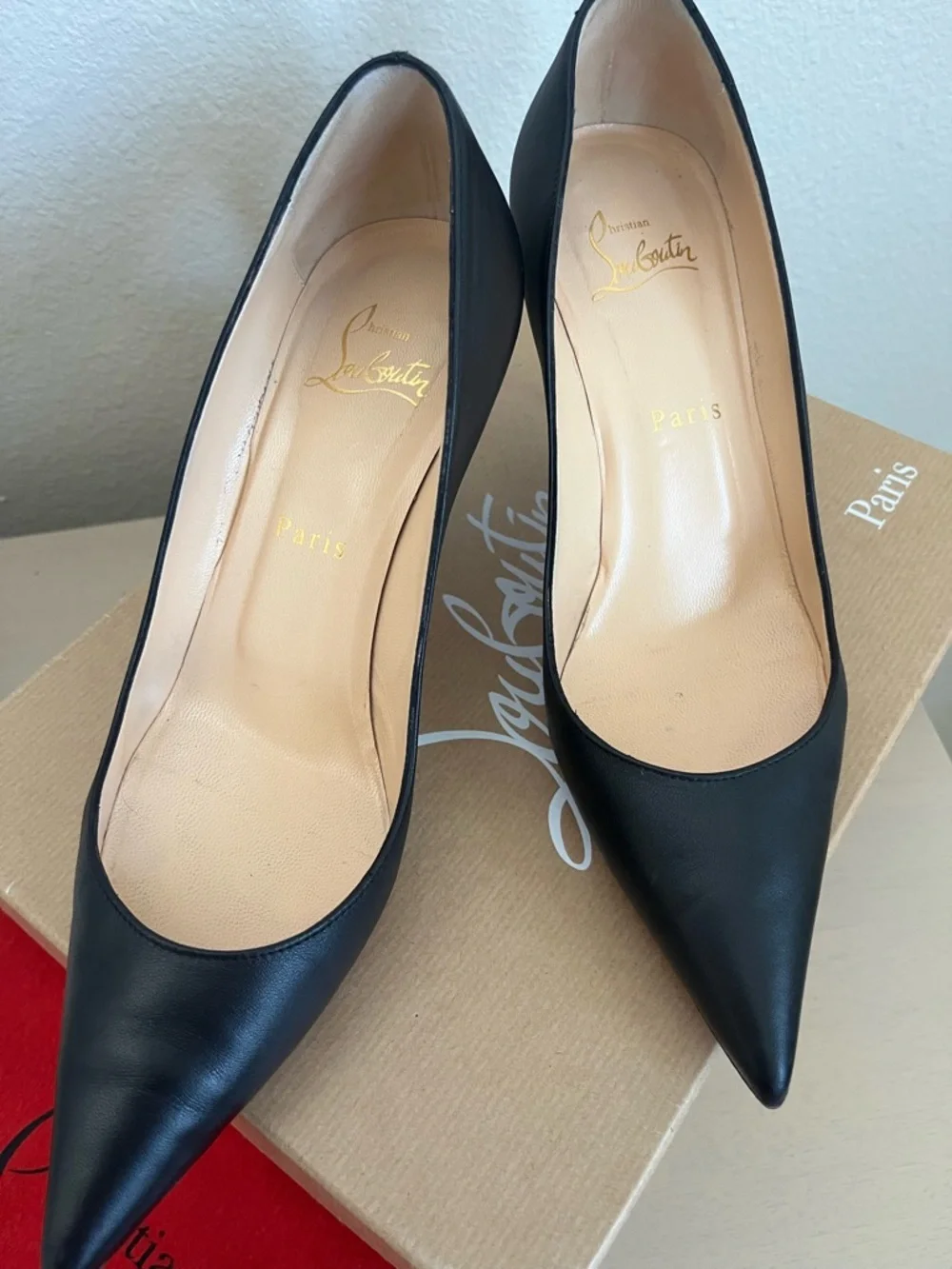 Christian Louboutin Black Pointed Toe Leather Pumps